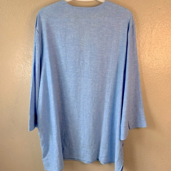 Lands End Coastal Grandma Linen Blend Blue Split Neck Tunic Size XXL - Picture 3 of 11
